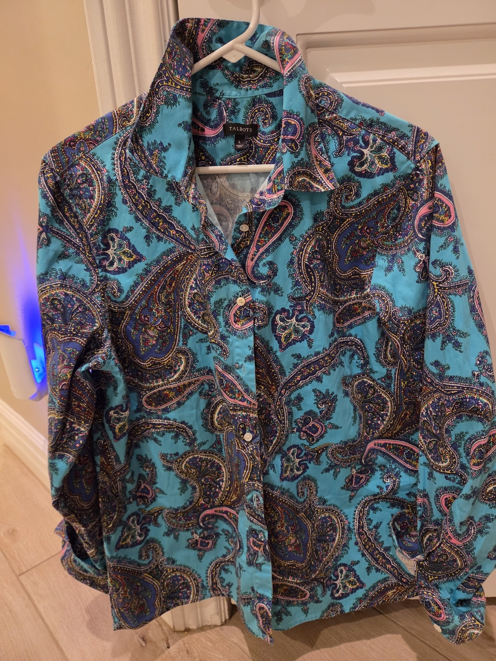 Talbots Women's Turquoise Paisley Button-Front Top